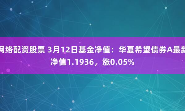 网络配资股票 3月12日基金净值：华夏希望债券A最新净值1.1936，涨0.05%